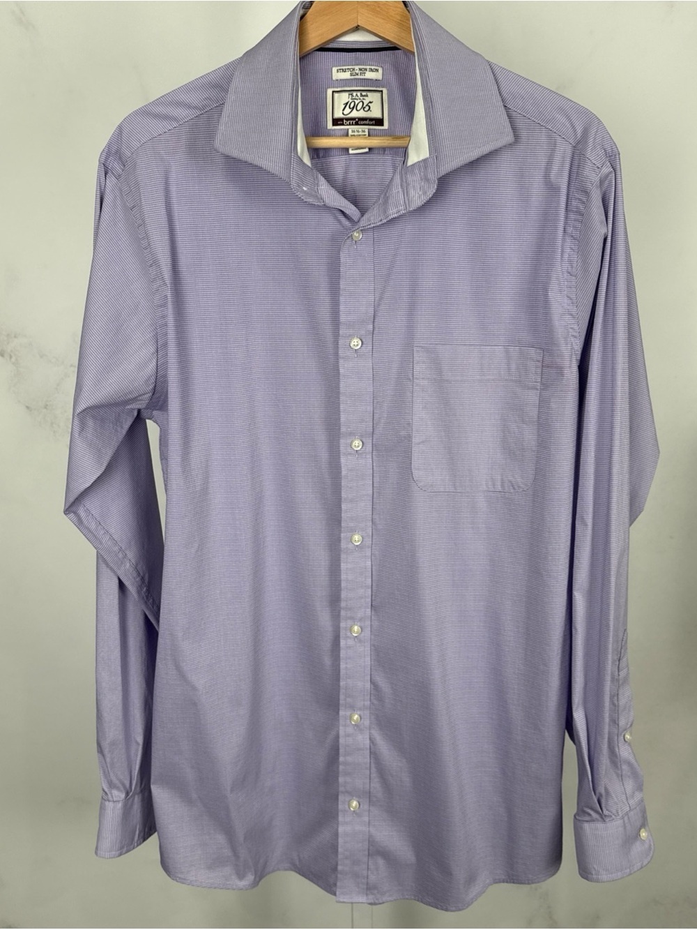 Jos A Bank Men’s 1905 Stretch, Non Iron, Slim Fit Purple Button Up 16.5/36 - Picture 2 of 10